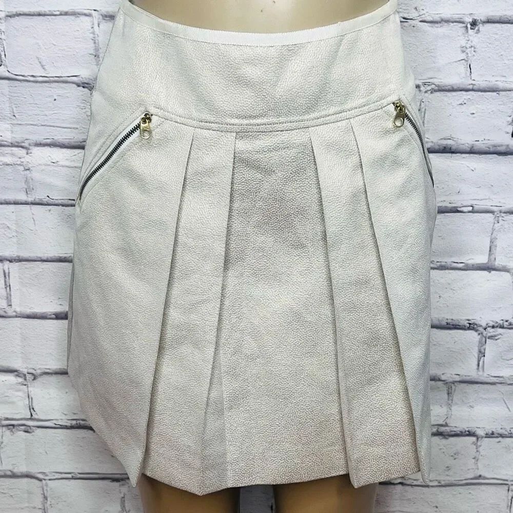 Ted Baker Womens Cream Textured Mid-Rise Zippered Pleated Mini Skirt Size 1